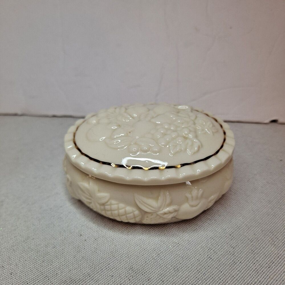 Vintage 1998 Lenox Fruit of Life Trinket Box Gold Trim Scalloped Edge with Lid
